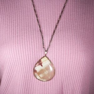 Long Faux Moonstone Statement Necklace.